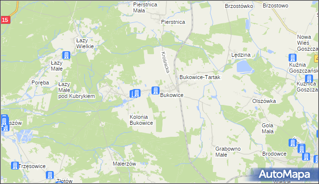 mapa Bukowice gmina Krośnice, Bukowice gmina Krośnice na mapie Targeo