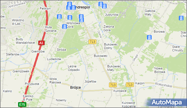 mapa Bukowiec gmina Brójce, Bukowiec gmina Brójce na mapie Targeo