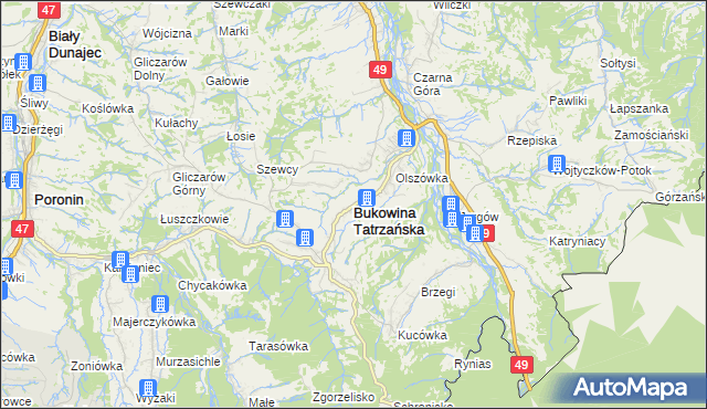 mapa Bukowina Tatrzańska, Bukowina Tatrzańska na mapie Targeo