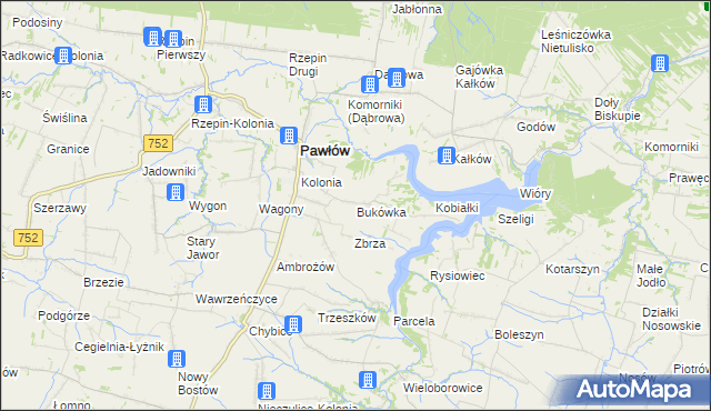 mapa Bukówka gmina Pawłów, Bukówka gmina Pawłów na mapie Targeo