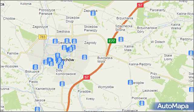 mapa Bukowska Wola, Bukowska Wola na mapie Targeo