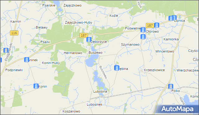 mapa Buszewko gmina Pniewy, Buszewko gmina Pniewy na mapie Targeo