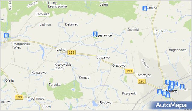 mapa Buszewo gmina Gołańcz, Buszewo gmina Gołańcz na mapie Targeo