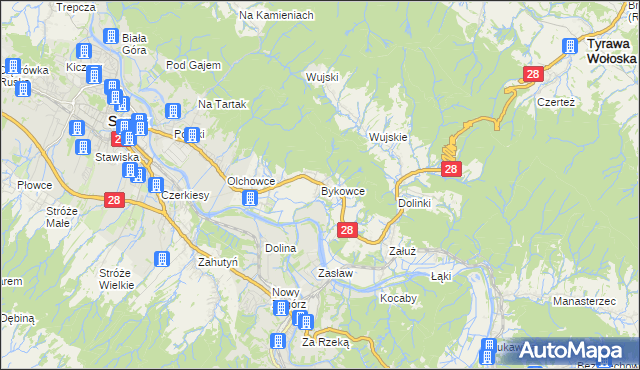 mapa Bykowce, Bykowce na mapie Targeo