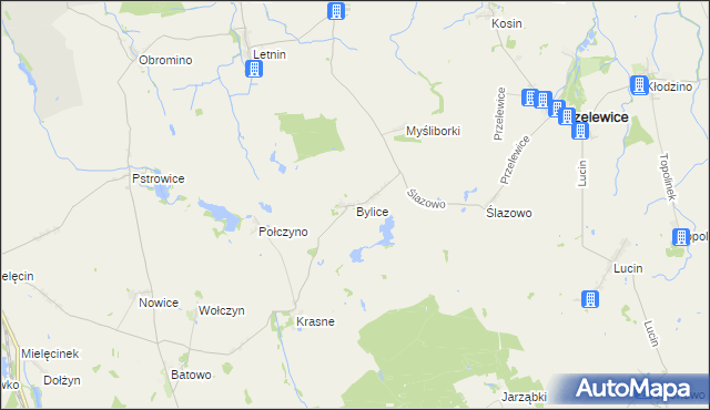 mapa Bylice gmina Przelewice, Bylice gmina Przelewice na mapie Targeo