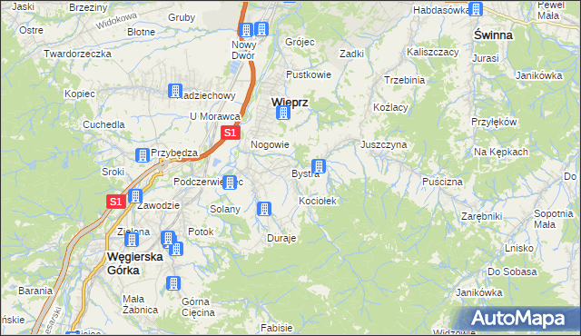 mapa Bystra gmina Radziechowy-Wieprz, Bystra gmina Radziechowy-Wieprz na mapie Targeo