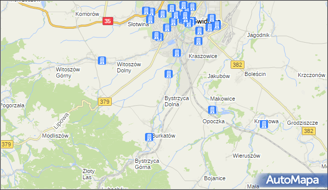 mapa Bystrzyca Dolna, Bystrzyca Dolna na mapie Targeo