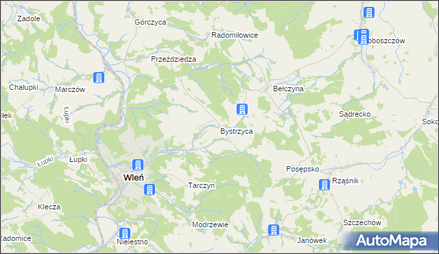 mapa Bystrzyca gmina Wleń, Bystrzyca gmina Wleń na mapie Targeo