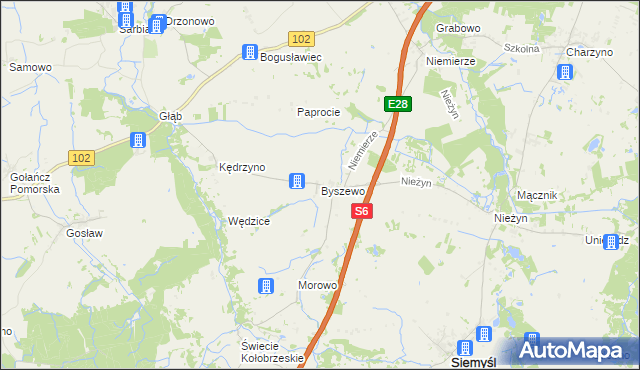 mapa Byszewo gmina Siemyśl, Byszewo gmina Siemyśl na mapie Targeo