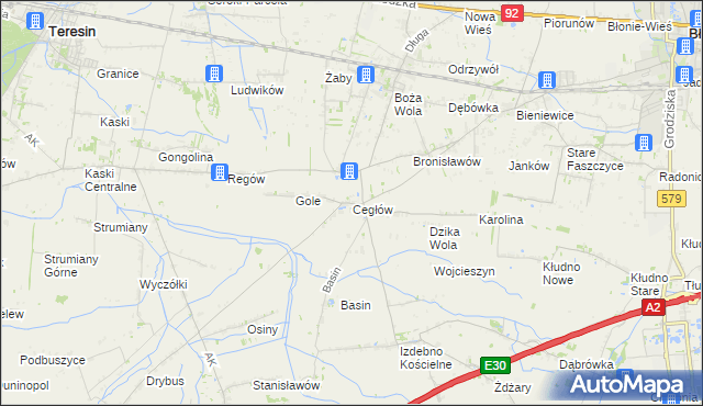 mapa Cegłów gmina Baranów, Cegłów gmina Baranów na mapie Targeo