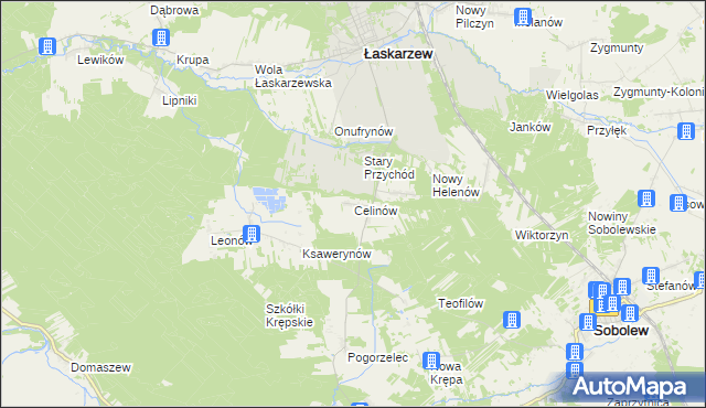 mapa Celinów gmina Łaskarzew, Celinów gmina Łaskarzew na mapie Targeo