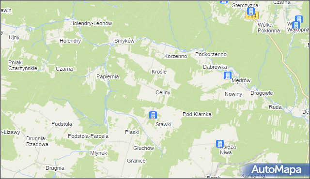 mapa Celiny gmina Raków, Celiny gmina Raków na mapie Targeo