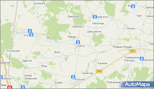 mapa Celiny gmina Trzebieszów, Celiny gmina Trzebieszów na mapie Targeo