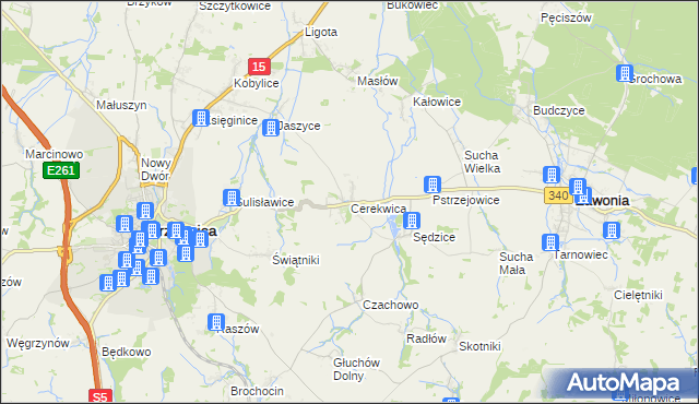 mapa Cerekwica gmina Trzebnica, Cerekwica gmina Trzebnica na mapie Targeo