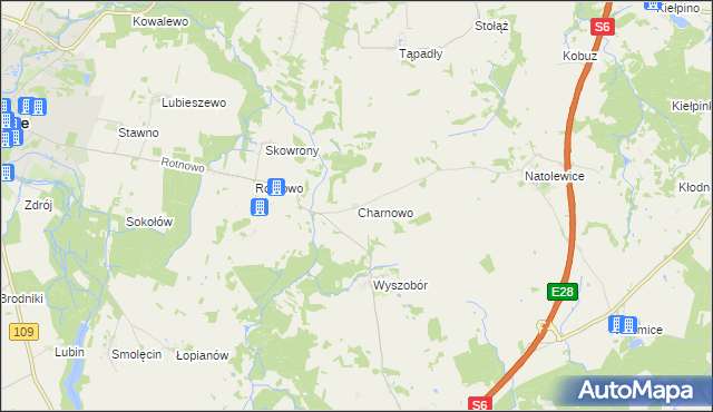 mapa Charnowo gmina Płoty, Charnowo gmina Płoty na mapie Targeo