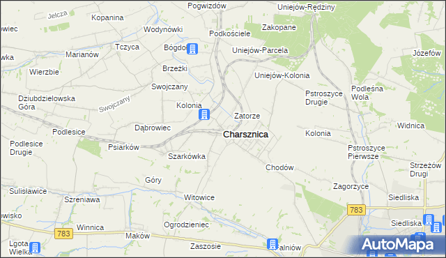 mapa Charsznica, Charsznica na mapie Targeo