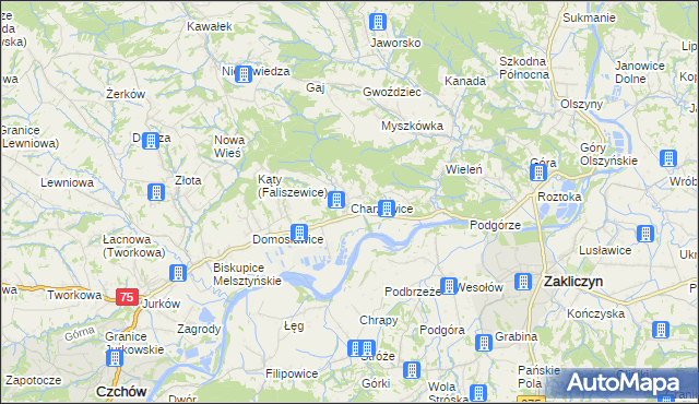 mapa Charzewice, Charzewice na mapie Targeo