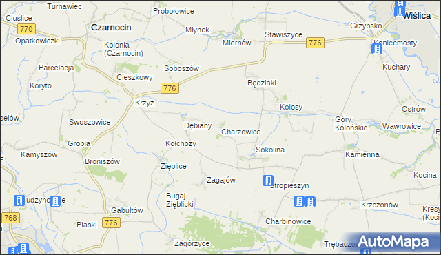 mapa Charzowice, Charzowice na mapie Targeo