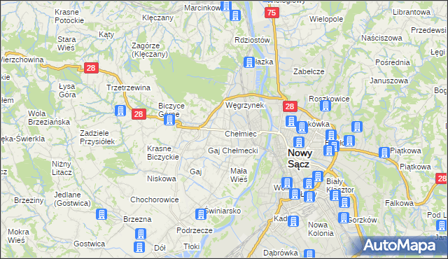 mapa Chełmiec powiat nowosądecki, Chełmiec powiat nowosądecki na mapie Targeo