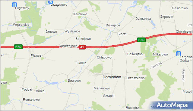 mapa Chłapowo gmina Dominowo, Chłapowo gmina Dominowo na mapie Targeo