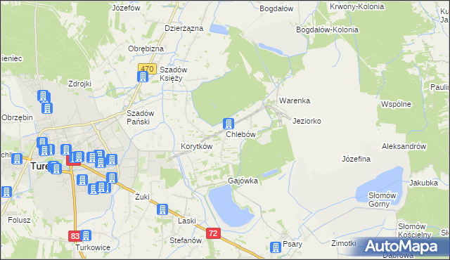 mapa Chlebów gmina Turek, Chlebów gmina Turek na mapie Targeo