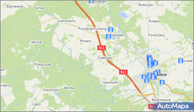 mapa Chlebowo gmina Bobolice, Chlebowo gmina Bobolice na mapie Targeo