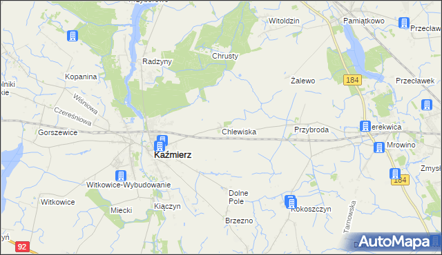 mapa Chlewiska gmina Kaźmierz, Chlewiska gmina Kaźmierz na mapie Targeo