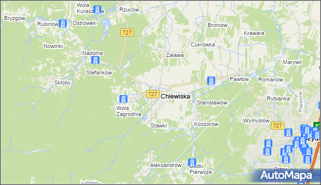 mapa Chlewiska powiat szydłowiecki, Chlewiska powiat szydłowiecki na mapie Targeo