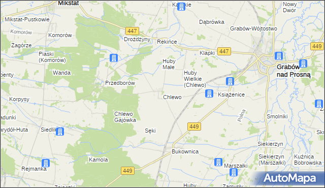 mapa Chlewo gmina Grabów nad Prosną, Chlewo gmina Grabów nad Prosną na mapie Targeo