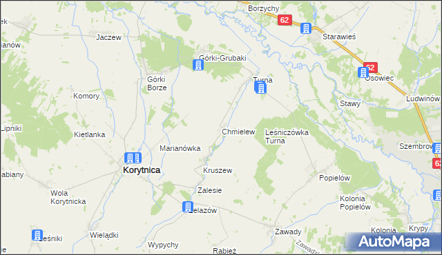 mapa Chmielew gmina Korytnica, Chmielew gmina Korytnica na mapie Targeo