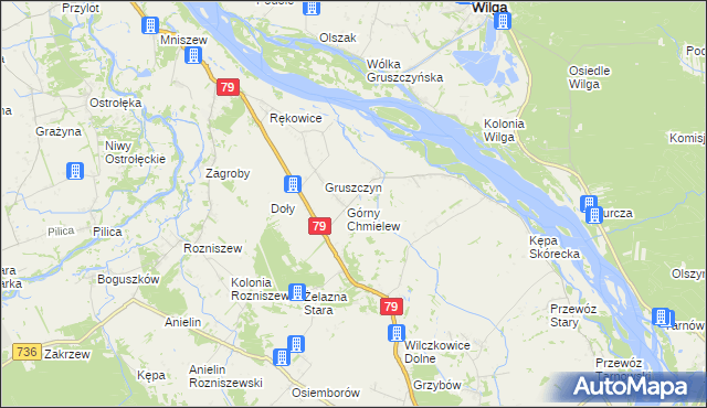 mapa Chmielew gmina Magnuszew, Chmielew gmina Magnuszew na mapie Targeo