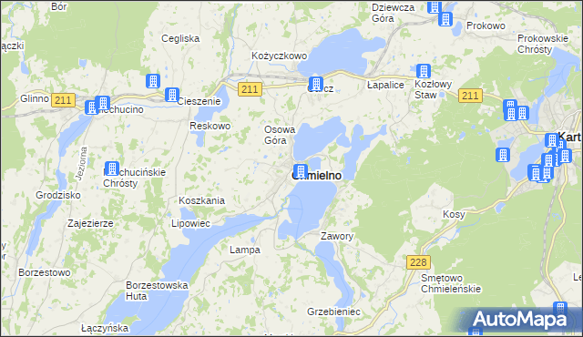 mapa Chmielno powiat kartuski, Chmielno powiat kartuski na mapie Targeo