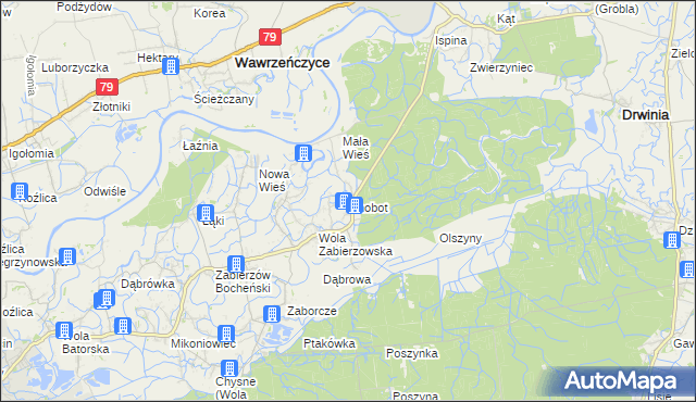 mapa Chobot gmina Niepołomice, Chobot gmina Niepołomice na mapie Targeo