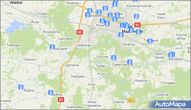 mapa Chochół gmina Mińsk Mazowiecki, Chochół gmina Mińsk Mazowiecki na mapie Targeo