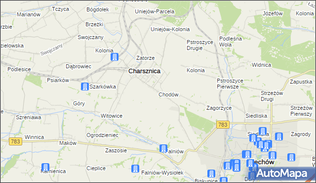 mapa Chodów gmina Charsznica, Chodów gmina Charsznica na mapie Targeo