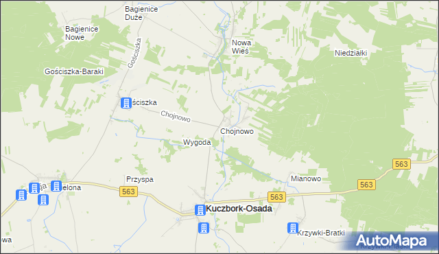 mapa Chojnowo gmina Kuczbork-Osada, Chojnowo gmina Kuczbork-Osada na mapie Targeo