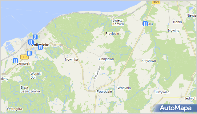 mapa Chojnowo gmina Tolkmicko, Chojnowo gmina Tolkmicko na mapie Targeo