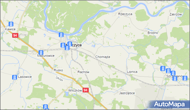 mapa Chomiąża gmina Malczyce, Chomiąża gmina Malczyce na mapie Targeo