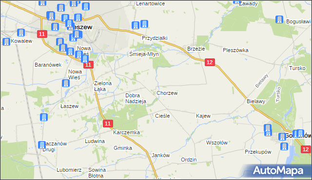 mapa Chorzew gmina Pleszew, Chorzew gmina Pleszew na mapie Targeo