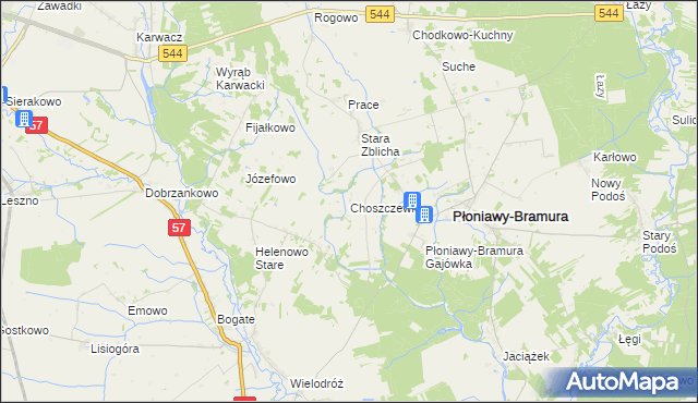 mapa Choszczewka gmina Płoniawy-Bramura, Choszczewka gmina Płoniawy-Bramura na mapie Targeo