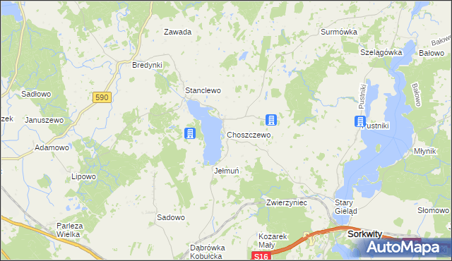 mapa Choszczewo gmina Sorkwity, Choszczewo gmina Sorkwity na mapie Targeo