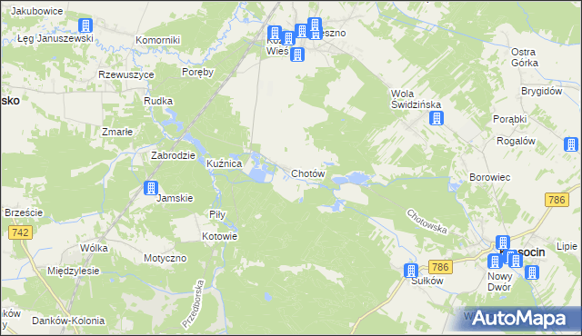 mapa Chotów gmina Krasocin, Chotów gmina Krasocin na mapie Targeo