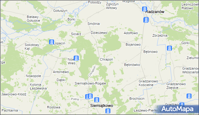 mapa Chrapoń gmina Siemiątkowo, Chrapoń gmina Siemiątkowo na mapie Targeo