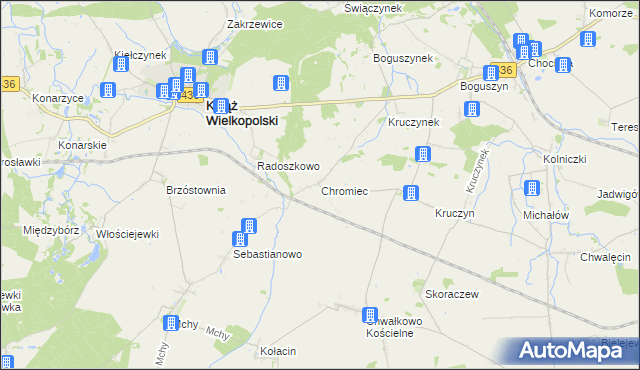 mapa Chromiec gmina Nowe Miasto nad Wartą, Chromiec gmina Nowe Miasto nad Wartą na mapie Targeo