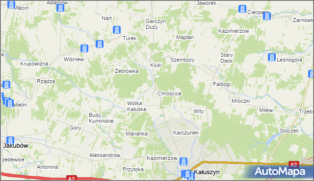 mapa Chrościce gmina Kałuszyn, Chrościce gmina Kałuszyn na mapie Targeo