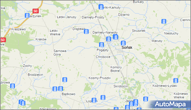 mapa Chrościce gmina Sońsk, Chrościce gmina Sońsk na mapie Targeo