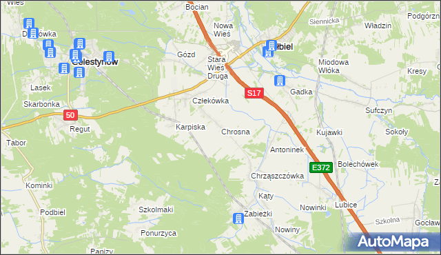 mapa Chrosna gmina Kołbiel, Chrosna gmina Kołbiel na mapie Targeo