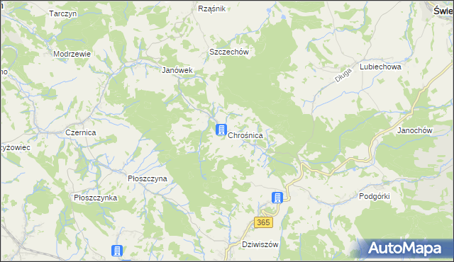 mapa Chrośnica gmina Jeżów Sudecki, Chrośnica gmina Jeżów Sudecki na mapie Targeo