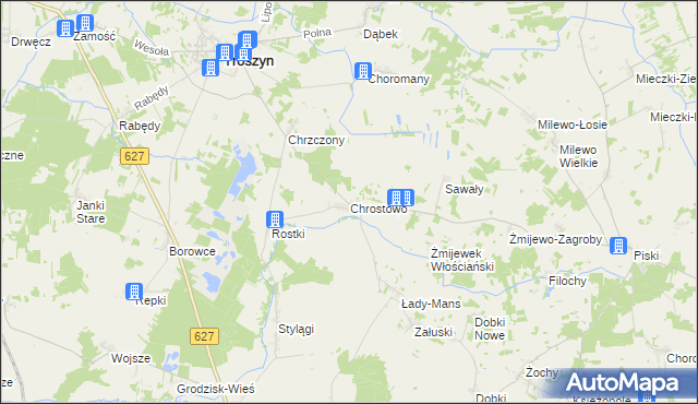 mapa Chrostowo gmina Troszyn, Chrostowo gmina Troszyn na mapie Targeo