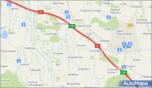 mapa Chruścin gmina Dąbie, Chruścin gmina Dąbie na mapie Targeo